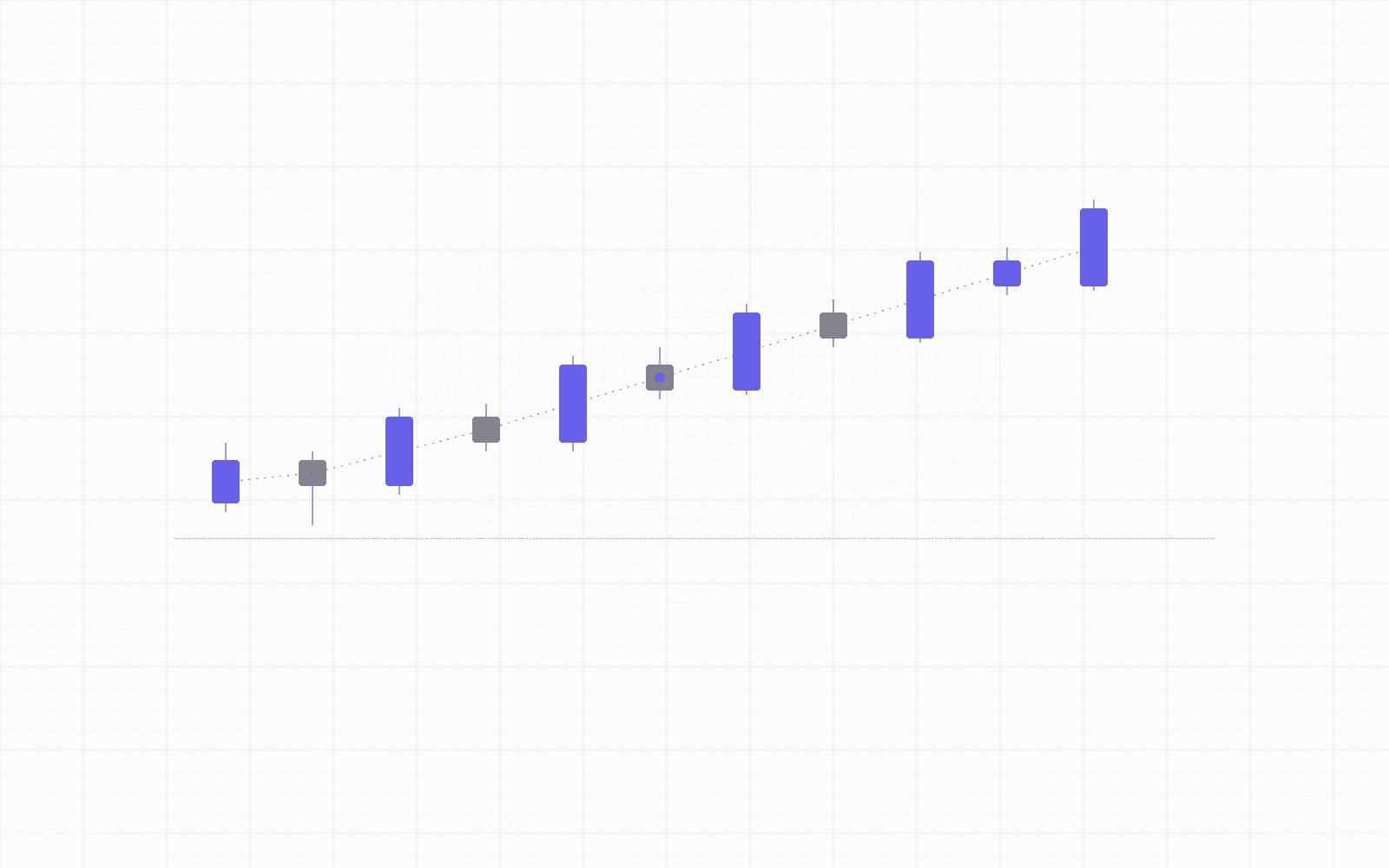 An abstract geometric banner of a rising candlestick trading chart with an overlaid trend line