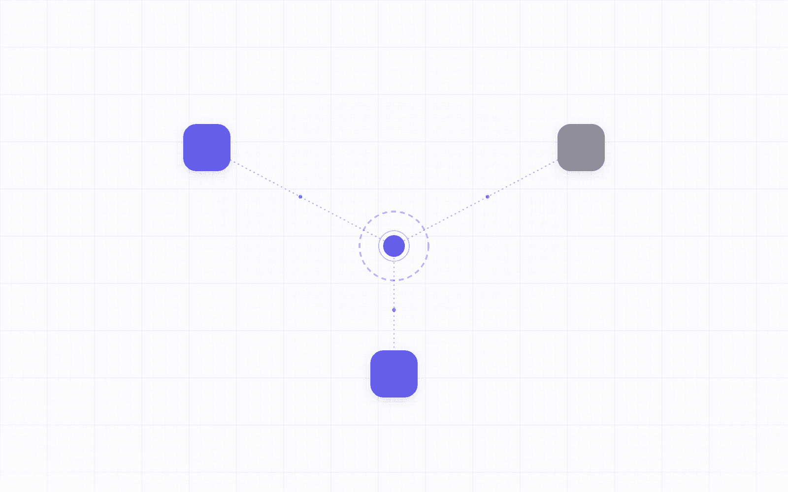 An abstract geometric banner of two app nodes syncing bidirectionally through a central hub